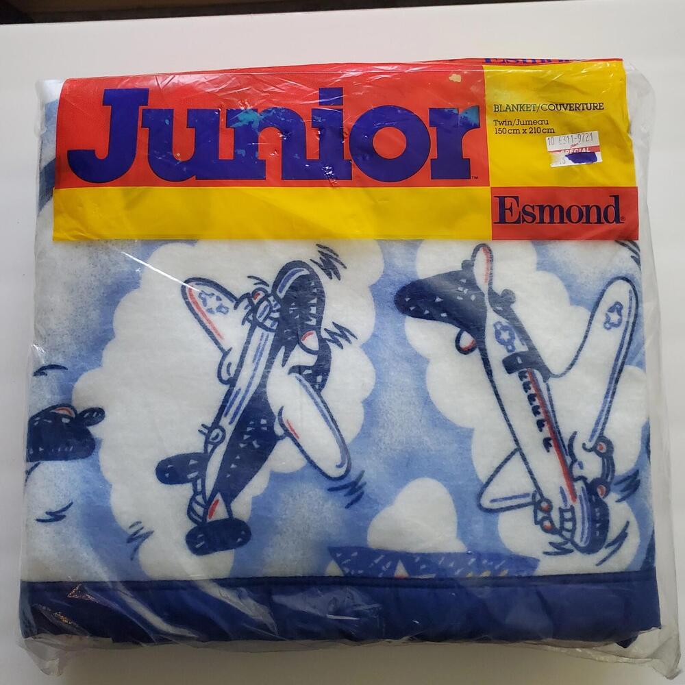 Vintage Satin Trim Esmond Junior Twin Blanket Airplanes 82 x 60 NOS Rare Sealed
